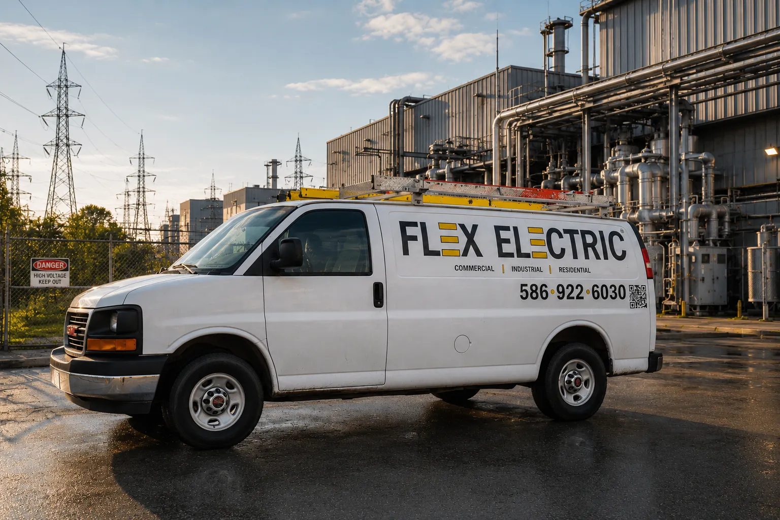 Flex Electric vehicle outside of a powerplant